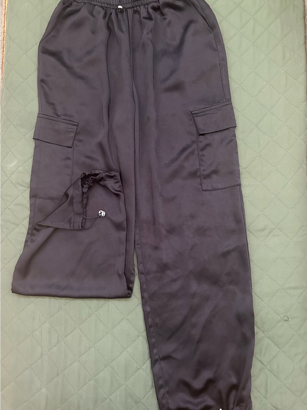 superdown Black Satin Cargo Jogger Pants